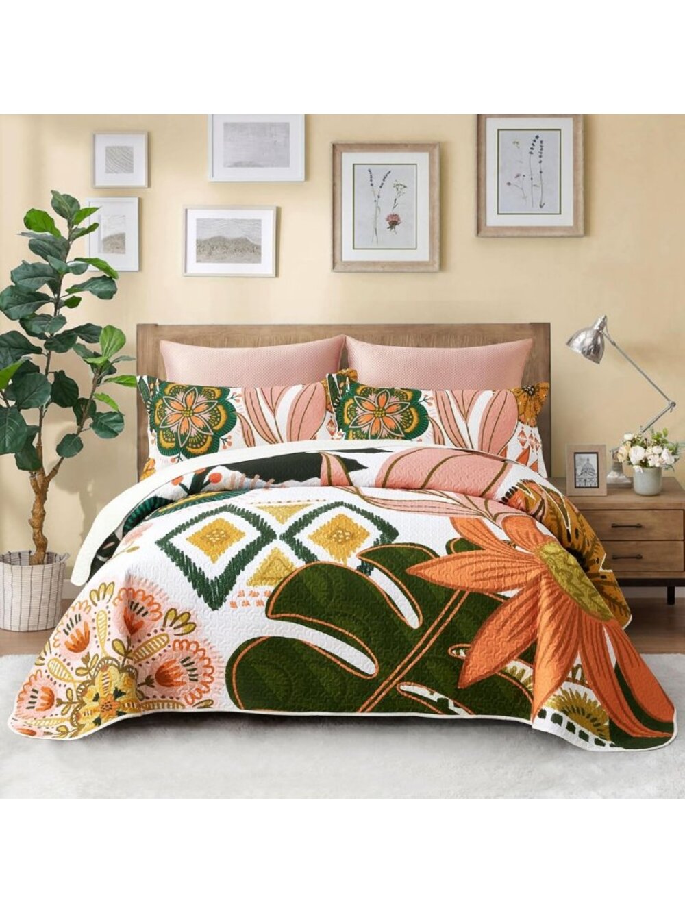Boho Floral 3-Piece Quilt Bedding Set for Full/Queen - Cozy & Stylish Home Decor